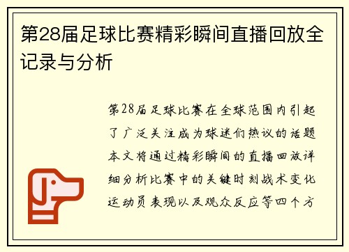 第28届足球比赛精彩瞬间直播回放全记录与分析